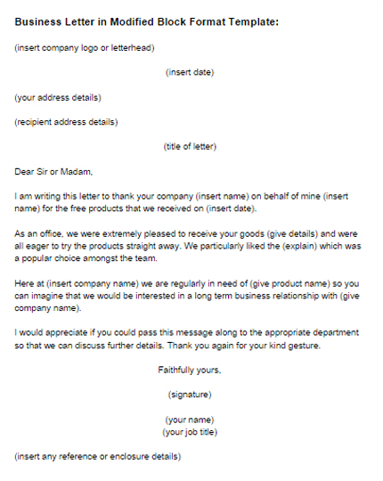 Modified Block Business Letter Format