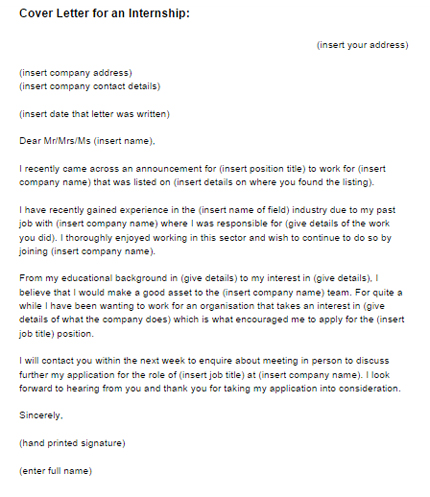 Cover letter template to fill in