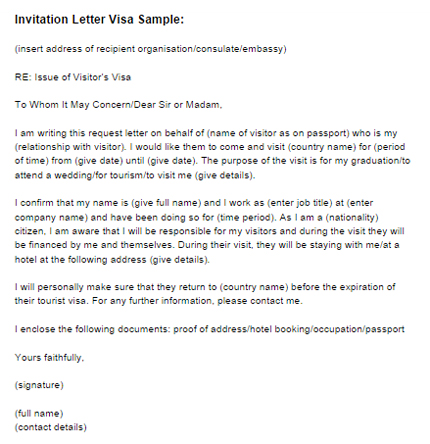 Invitation Letter Example Sample for a Visa Invitation Letter