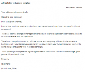 Letter of advice to a business