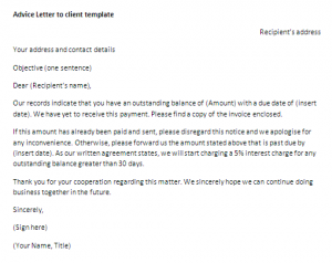 Letter of advice to a client template