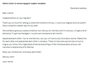 Template of a letter of advice to newly engaged couples