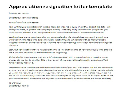 Letter of appreciation when resigning