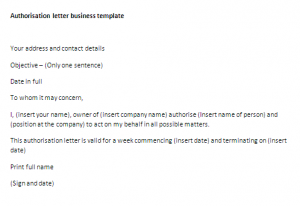 Business authorisation letter template
