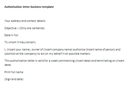Business authorisation letter template