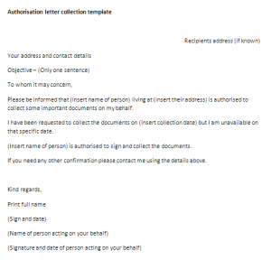 Letter of authorisation collection template