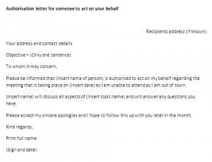Letter of authorisation to allow someone to act on your behalf