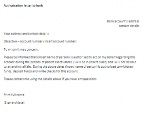 Letter of authorisation to bank template