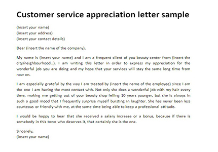 Appreciation letter for customer service