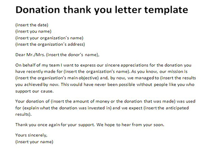 Appreciation letter for donation