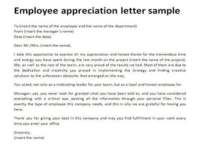 Recognition letter for employee
