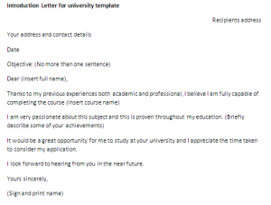 Letter of introduction for university template