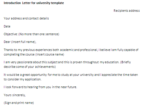 Letter of introduction for university template