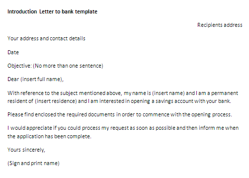 Letter of introduction to bank template