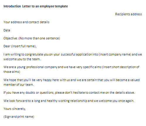 Letter of introduction to employee template