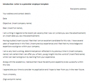 Letter of introduction to a potential employer template