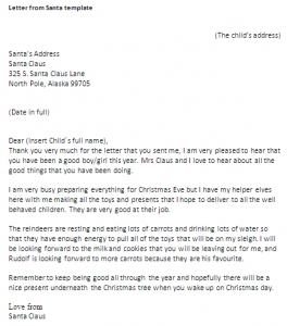 A template of a Letter from Santa