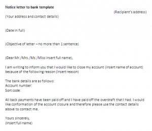 Letter of notice to bank template