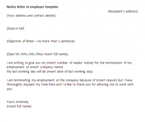 Letter of notice to employer