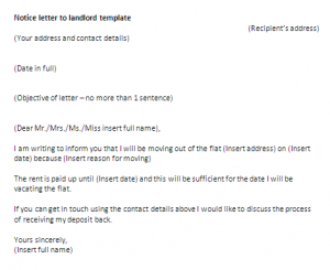 Letter of notice template to landlord