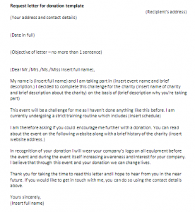 Letter of request for donation template