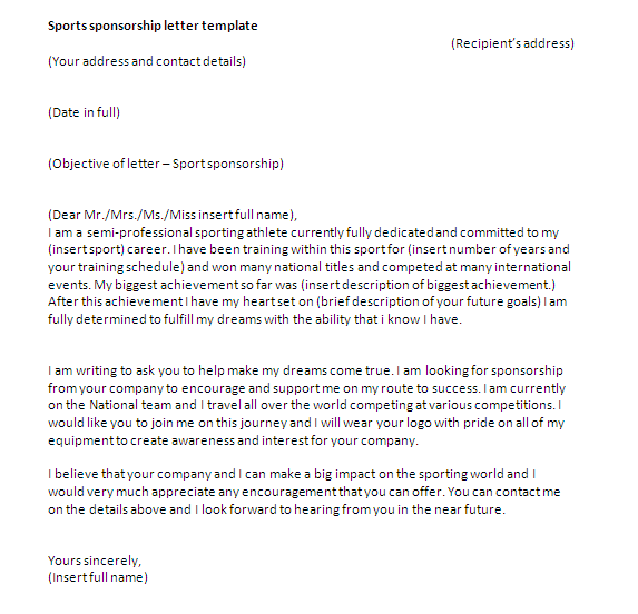 How to write a Sports sponsorship letter