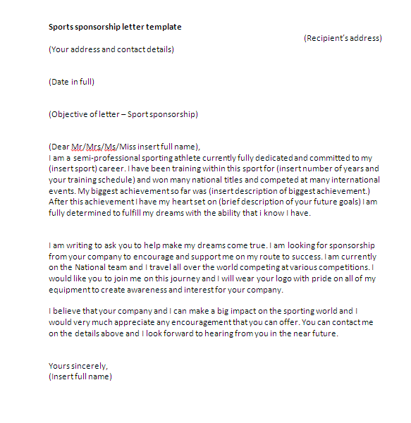 Writing a sports sponsorship letter template