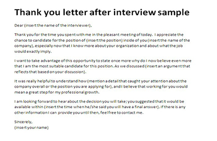Appreciation letter after interview