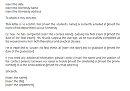 Letter of confirmation from university template