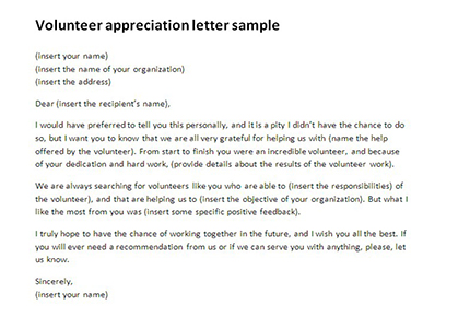 Volunteer thank you letter
