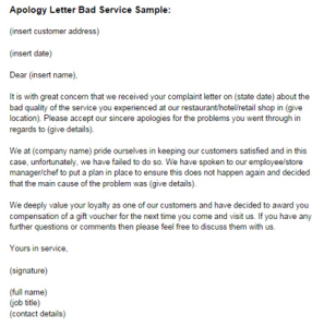 Apology Letter Bad Service | Just Letter Templates