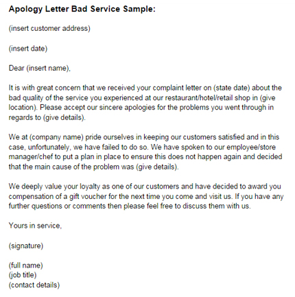 Apology Letter Poor Customer Service