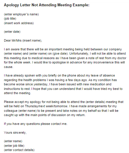 Apology Letter Unable to Attend Meeting