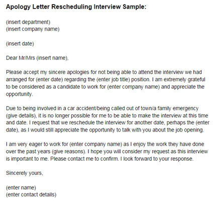 Apology Letter Unable to Attend Interview