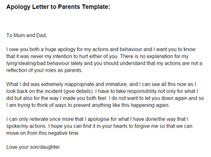 Letter of Apology to Parents