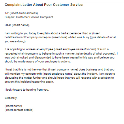 Complaint Letter for Bad Customer Service