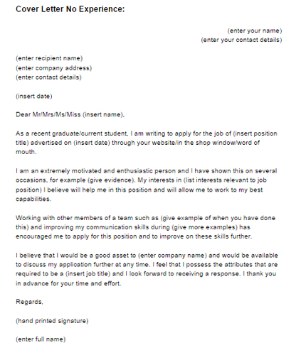 cover letter examples no experience student
