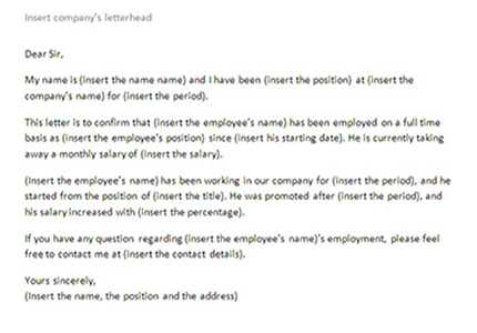 Employment Confirmation Letter Sample from justlettertemplates.com