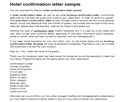 Booking confirmation letter sample