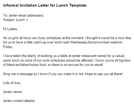Sample Lunch Invitation Letter Informal