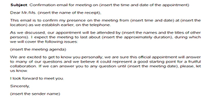 Email of confirmation for a meeting