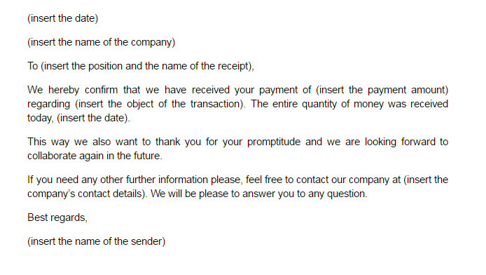 Payment received confirmation letter