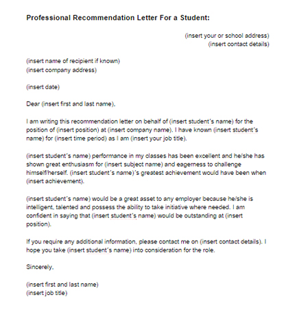 Letter of Recommendation for a Student