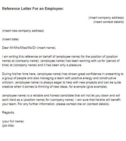 Sample Employment Reference Letter from justlettertemplates.com