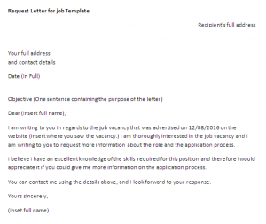 Letter of Request template for a job