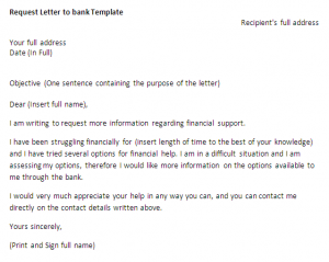 Letter of request to a bank