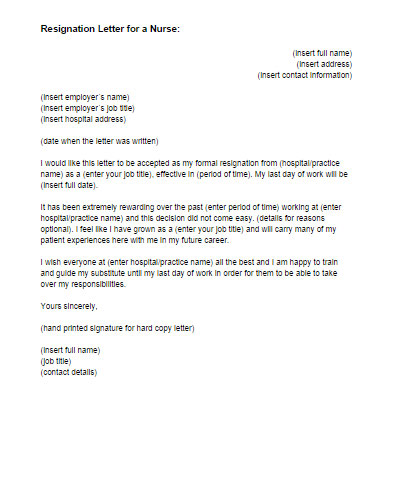 Letter of Resignation Nurse