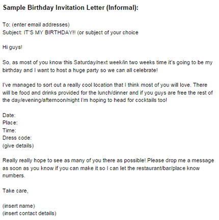 informal letter about birthday party